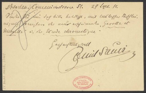 Brief an B. Schott's Söhne : 29.09.1912