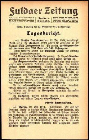 Zweite Ausgabe vom Samstag, den 12. Dezember 1914.