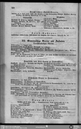 XXI. Gemeinnützige Vereine und Anstalten