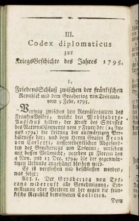 III. Codex diplomaticus zur KriegsGeschichte des Jahres 1795.