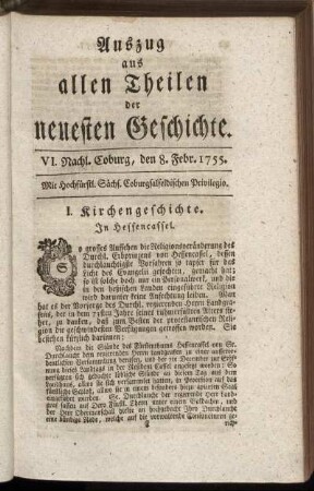 VI. Nachl. Coburg, den 8. Febr. 1755.