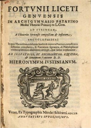 Ad Syringam, a Theocrito Syracusio compactam ... Encyclopaedia