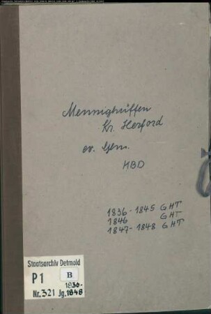 Kirchenbuchduplikate der evangelischen Gemeinde Mennighüffen, Kreis Herford (GHT 1836-1848) (Gemeinde: Evangelische Gemeinde Mennighüffen)