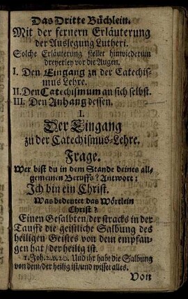 I. Der Eingang zu der Catechismus-Lehre