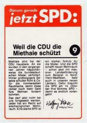 Propagandablatt der SPD zur Brandenburger Landtagswahl 1990 mit Schwerpunkt auf die Mieten