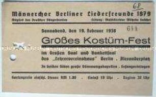 Eintrittskarte zu einem Kostüm-Fest eines Berliner Männerchores