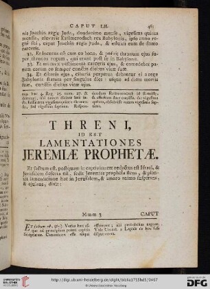 Threni, id est lamentationes Jeremiae Prophetae [Caput primum - Caput IV]