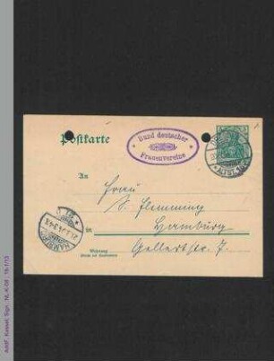 Postkarte von Marie Stritt an Sarah Flemming