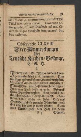 Observatio CLXVIII. Drey Anmerckungen über Teutsche Kirchen-Gesänge, C. A. H.