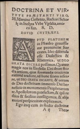 Doctrina Et Virtvte Præstanti Viro, M. Martino Gestritio, Rectori Schole in Inclyta Vrbe Vpsalia, amico suo.