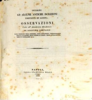 Intorno ad alcune antiche iscrizioni esistenti in Lesina