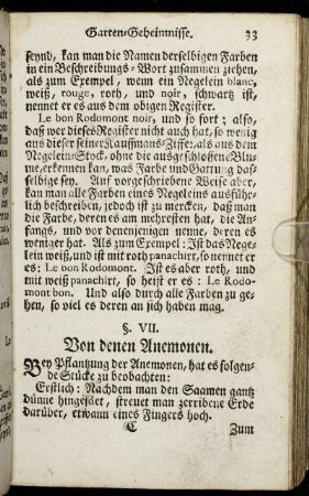 §. VII. Von denen Anemonen. - §. XI. Von denen Melonen.