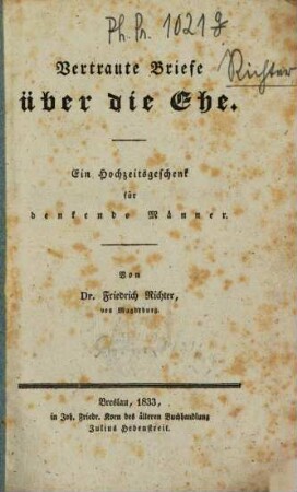 Vertraute Briefe über die Ehe