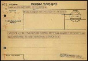H. Schleif an W. Wrede