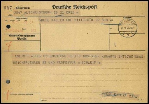 H. Schleif an W. Wrede