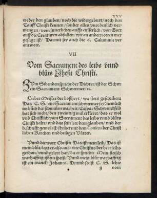VII Vom Sacrament des leibs unnd bluts Jhesu Christi.