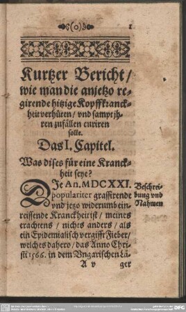 Das I. Capitel. Was dises für eine Kranckheit seye?