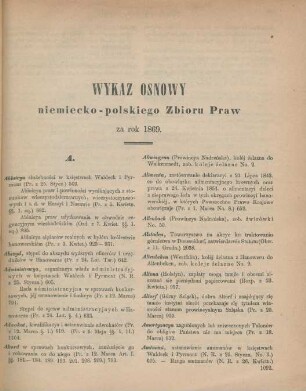 Wykaz osnowy niemiecko-polskiego Zbioru Praw za rok 1869