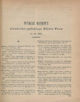 Wykaz osnowy niemiecko-polskiego Zbioru Praw za rok 1869