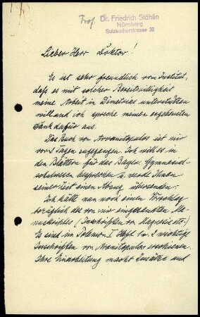 F. Stählin an W. Wrede