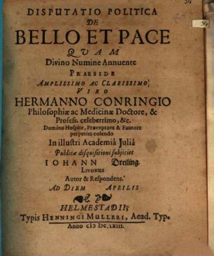 Disputatio Politica De Bello Et Pace
