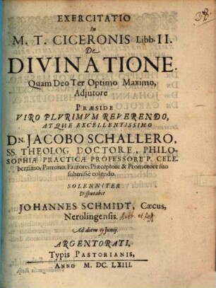 Exercitatio in M. T. Ciceronis libb. II. de divinatione