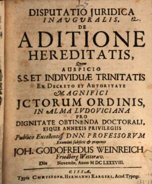 Disp. iur. inaug. de aditione hereditatis