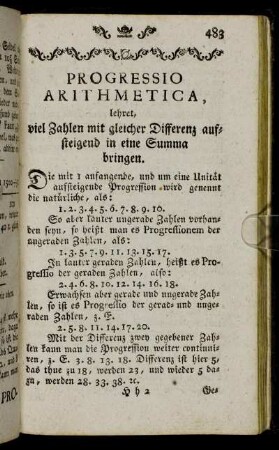 Progressio Arithmetica,[...] - Progressio Geometrica.