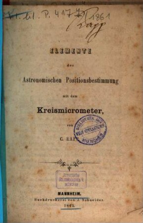 Programm des Grossherzoglichen Lyceums zu Mannheim. 1861, Beil.