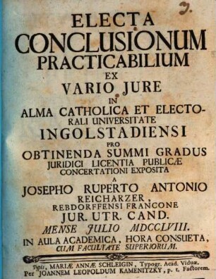 Electa Conclusionum Practicabilium Ex Vario Jure