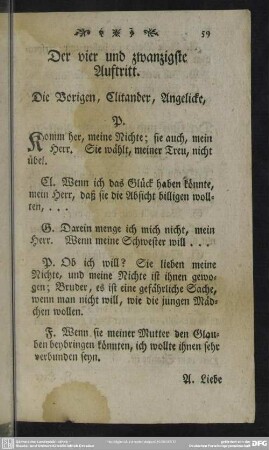 Der vier und zwanzigste Auftritt. Die Vorigen, Clitander, Angelicke