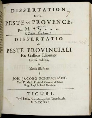 Dissertation Sur la Peste de Provence