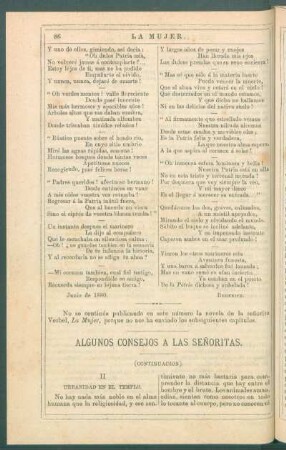 Algunos consejos a las señoritas. (Continuación) : II. Urbanidad en el templo.