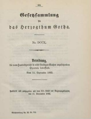 710. Verordnung, die vom Handelsgericht in nichtstreitigen Sachen anzusetzenden Sporteln betreffend; vom 11. September 1862.