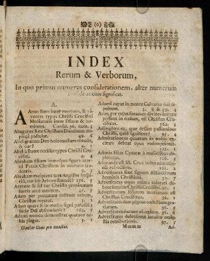 640a-640u, Index rerum & Verborum, In quo primus numerus considerationem, alter numerum considerationis significat.
