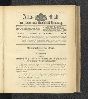 No.257, Sonntag, den 19. Oktober 1919