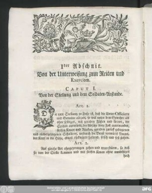 1ter Abschnit. Von der Unterweisung zum Reiten und Exerciren.