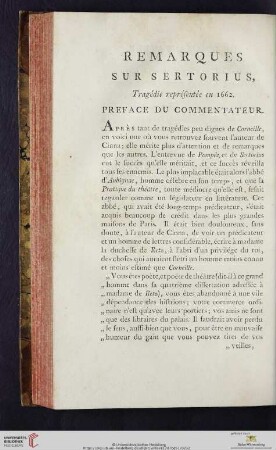 Remarques sur Sertorius, Tragédie représentée en 1662