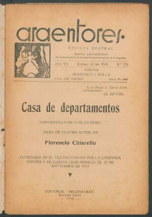 1940017600: Casa de departamentos : (conventillo de cuello duro) ; pieza en cuatro actos