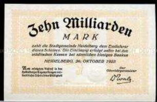 Heidelberg, Notgeld, Musterschein, 10 Milliarden Mark