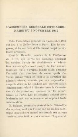 L'Assemblée Générale Extraordinaire Du 3 Novembre 1912