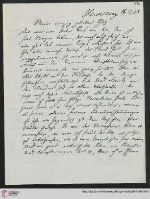 Heid. Hs. 3484,876: Brief von Eberhard Gothein an Marie Luise Gothein