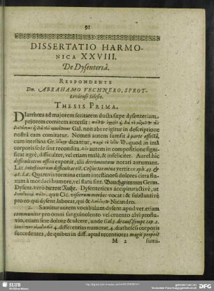 Dissertatio Harmonica XXVIII. De Dysenteria