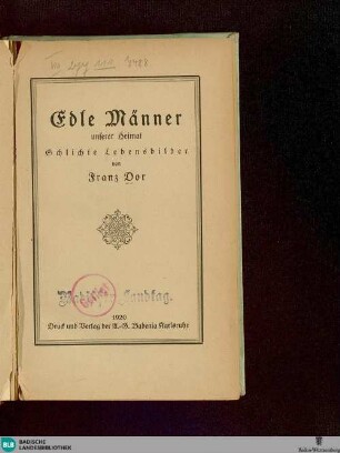 Edle Männer unserer Heimat : schlichte Lebensbilder