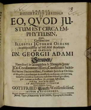 Dissertatio Iuridica De Eo, Quod Iustum Est Circa Emphyteusin