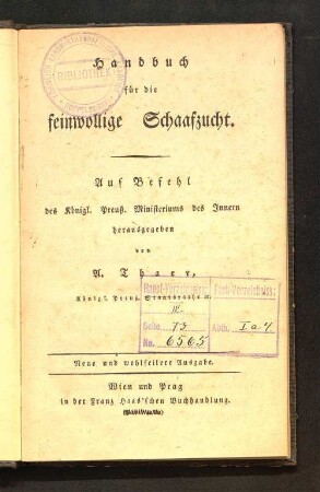 Handbuch für die feinwollige Schaafzucht