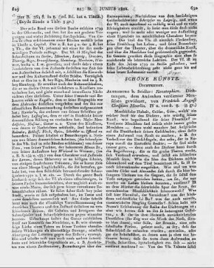 Altenburg b. Seidler: Kenotaphien. Dichtungen, dem Andenken verdienter Menschen gewidmet, von Friedrich August Christian Moerlin. IV u. 100 S. 8.