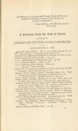 A selection from the list of books published by Sampson Low, Marston, Searle, & Rivington