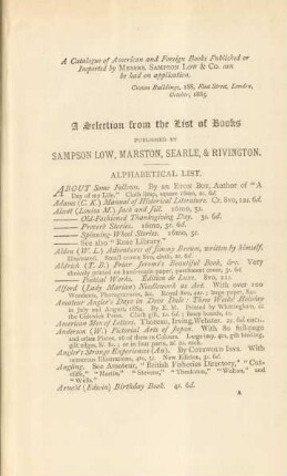 A selection from the list of books published by Sampson Low, Marston, Searle, & Rivington