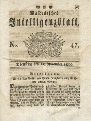 No. 47, Dienstag den 25. November 1800
